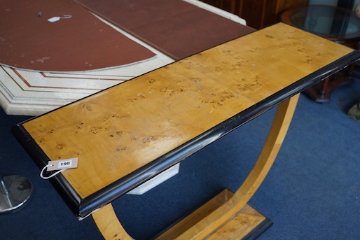 A modern Biedermier style bird's eye maple console table, width 120cm, depth 40cm, height 82cm